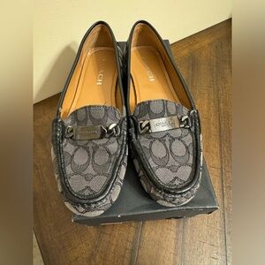 COACH 8.5 Olive Signature Canvas/Leather Black Loafer Moccasins Shoes SEE PHOTOS